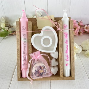 Muttertag beste Mama Geschenk Badepraline Kerzen Set in Holzbox aus Eiche Handmade Bild 2