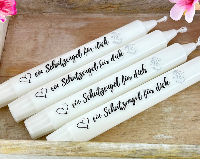 Candles labeled guardian angel guest gift stick candle stearin saying