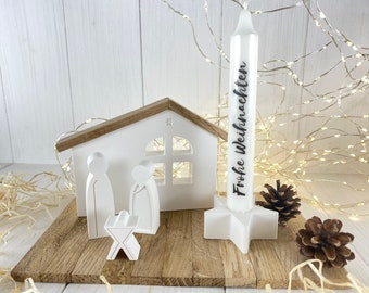 Modern nativity scene made of Raysin and wood Christmas time Winter time Candle holder Star