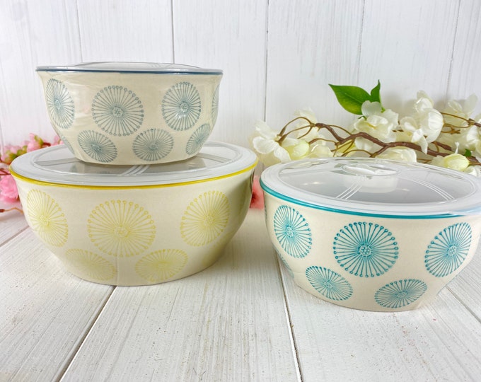 Salad bowl ceramic hand stamped with lid