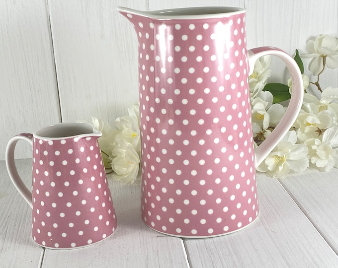 Pink jug with white dots