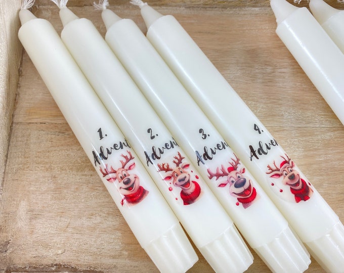 Candles 4 pieces labeled Christmas gnome reindeer stick candle stearin