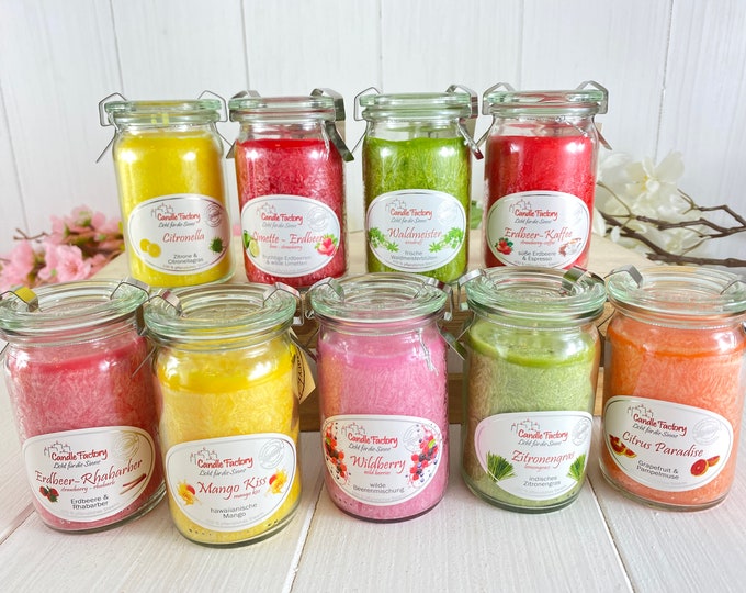 Scented candle summer spring in a mason jar burning time 24 hours 9x 5 cm