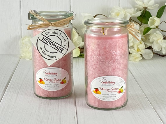Duftkerze Mango Guave Brenndauer 70 Stunden pflanzliches Stearin tropische Mangos exotische Guave