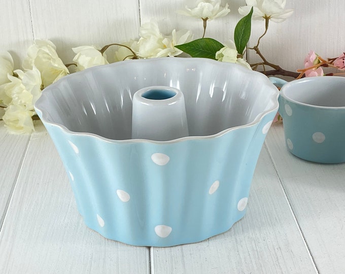 Bundt cake tin light blue ceramic