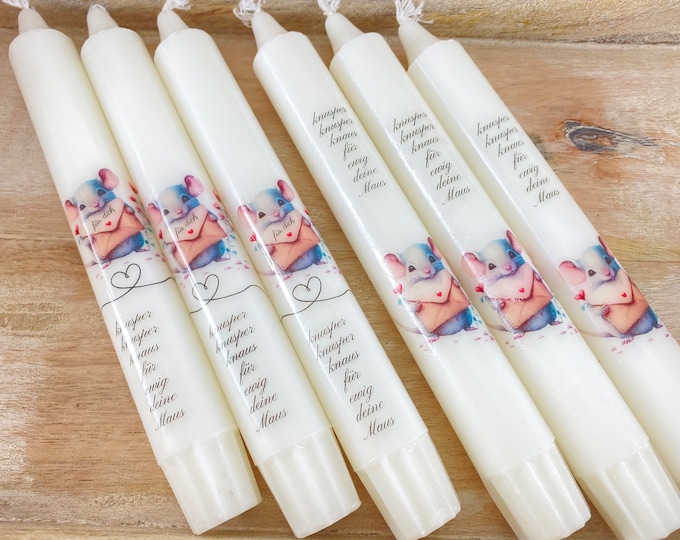 Candles labeled sweet mouse stick candle stearin saying