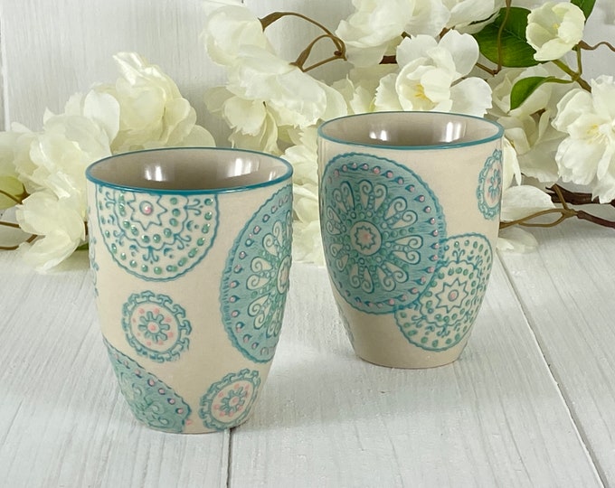 Ceramic mug 7x8.5 cm hand stamped
