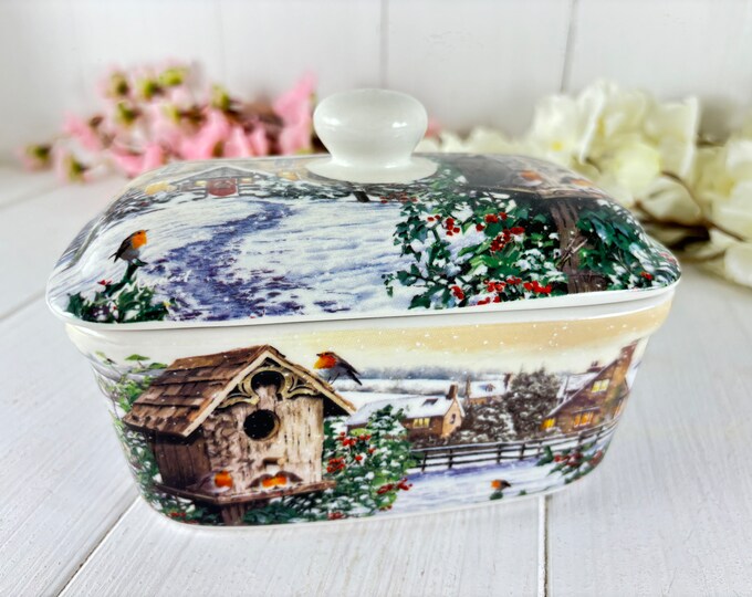 Butter dish ceramic birdhouse