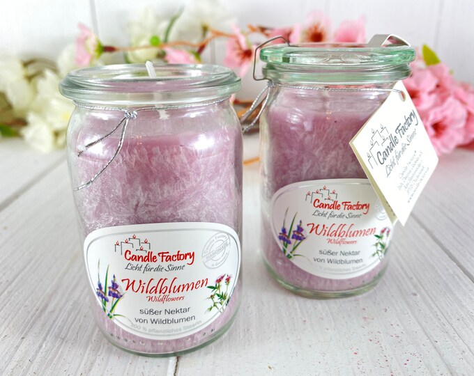 Wildflower scented candle in a mason jar burning time 24 hours 9x 5 cm sweet nectar of wildflowers