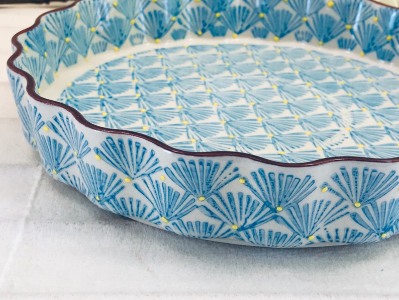 Molde para quiche, molde para pasteles, redondo, estampado a mano, 27 x 4 cm, molde para hornear, cacerola, 22 x 4 cm 22 x 4 cm Blau