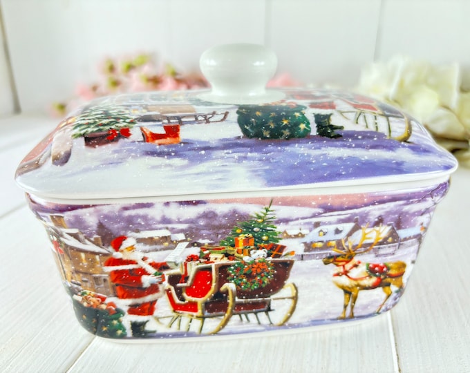 Butter dish cookie jar ceramic Christmas winter world