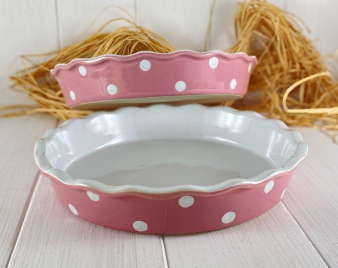 Quiche pan cake pan baking pan pink with white dots