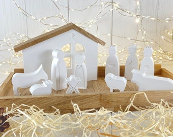 Modern nativity scene made of Raysin and wood Christmas time Winter time Candle holder Star