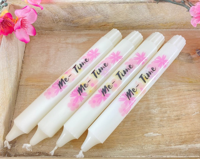 Candles labeled ME TIME guest gift stick candle stearin saying