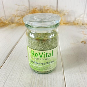 Scented candle with Swiss pine in a preserving jar, burning time 24 hours, 9 x 5 cm