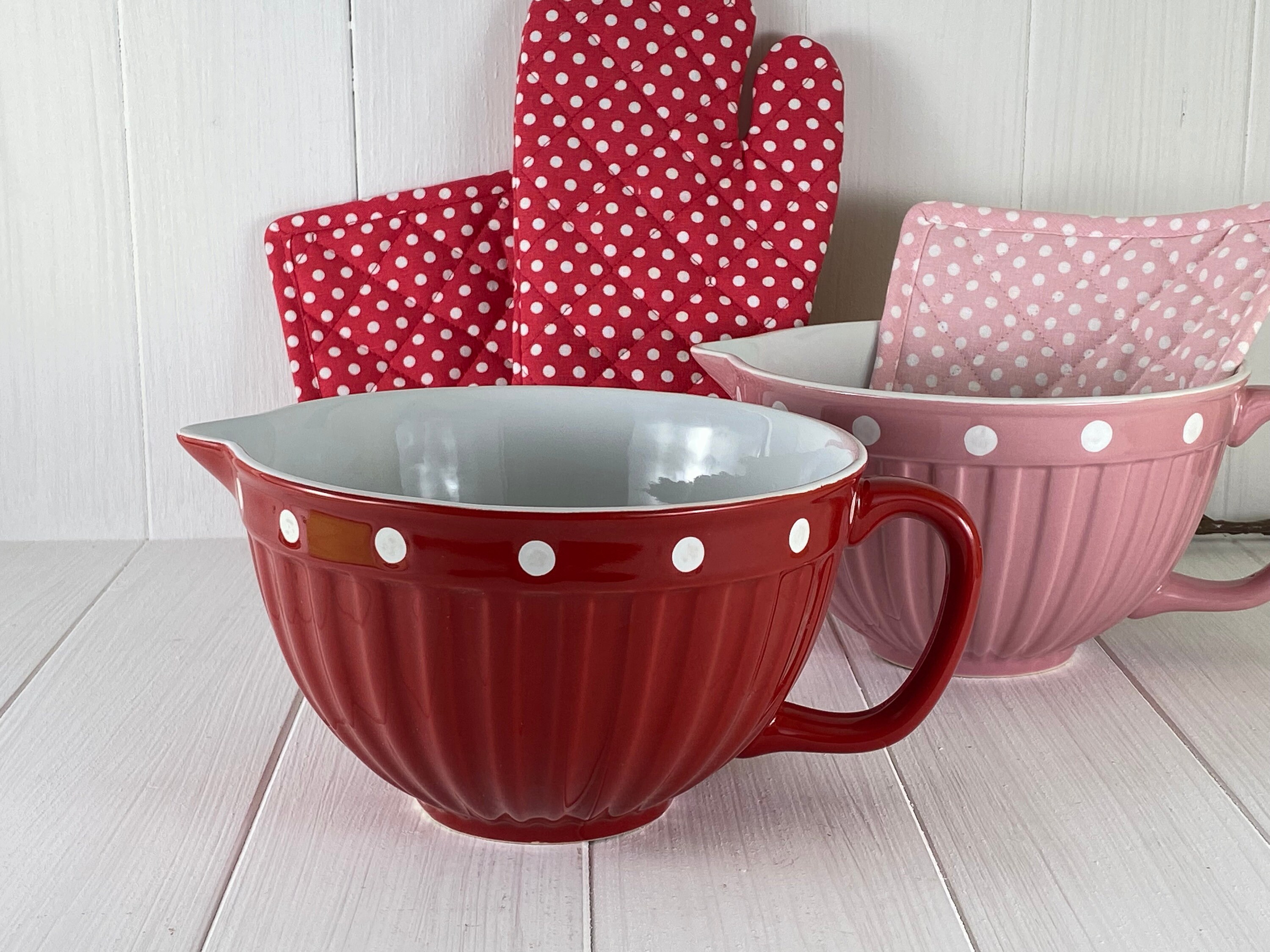Mixing bowl ceramic dough bowl in red