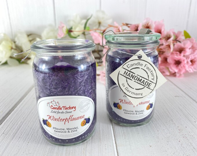 Scented candle winter plum in a mason jar burning time 24 hours 9x 5 cm plum almond spices and cinnamon