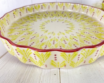 Quiche tin round hand stamped 27 x 4 cm baking tin casserole yellow