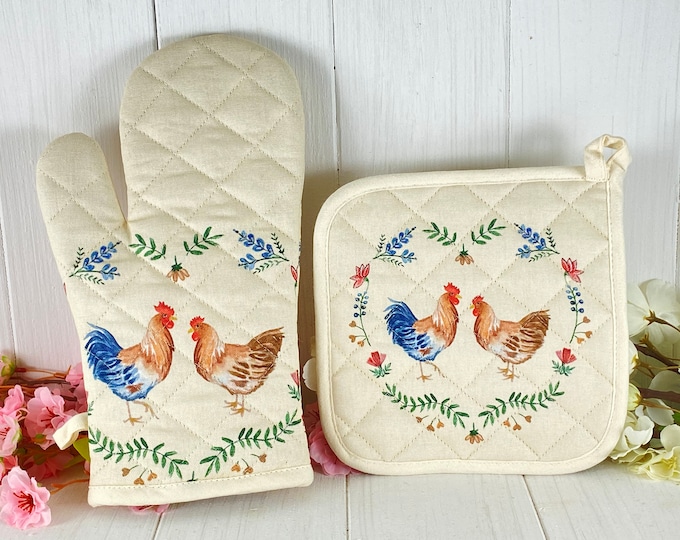 Oven Glove Pot Holders Chickens