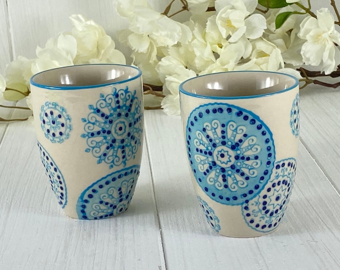 Ceramic mug 7x8.5 cm hand stamped