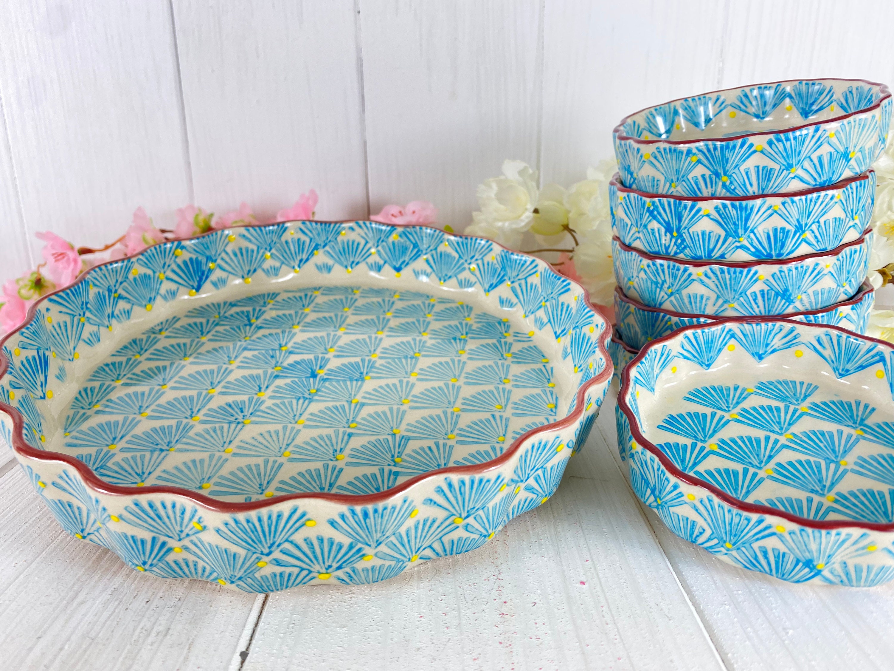 Quiche tin cake tin round 22 x4 cm hand stamped ovenproof baking tin