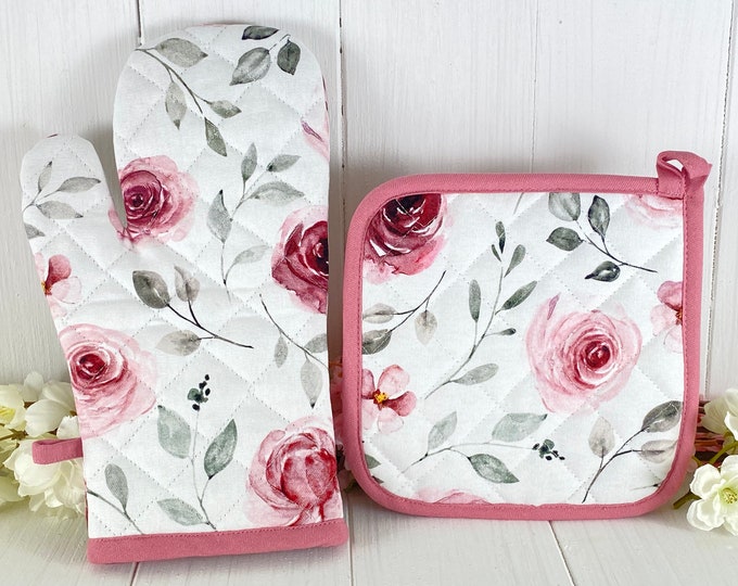 Oven glove pot holder roses