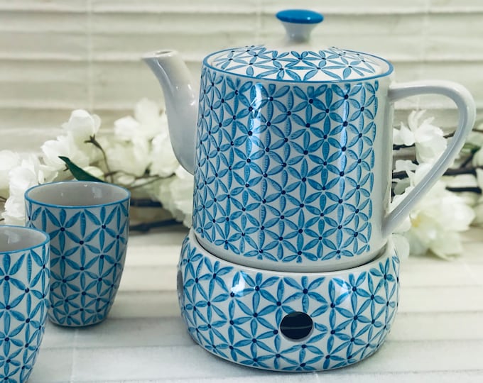 Teapot, warmer, mug ceramic hand-stamped