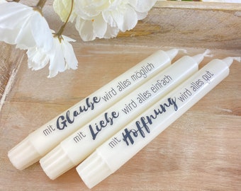 Candle FAITH LOVE HOPE Stick candle with writing