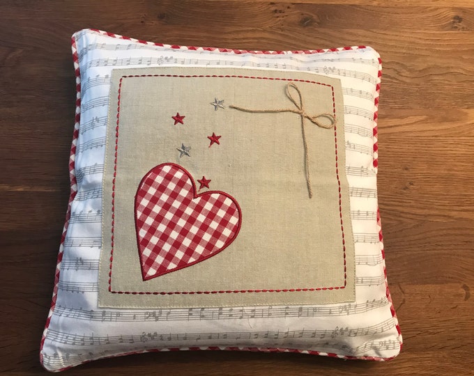 Cushion cover Swiss pine cushion with heart appliqué country house music notes washable 40 x 40 cm with zipper