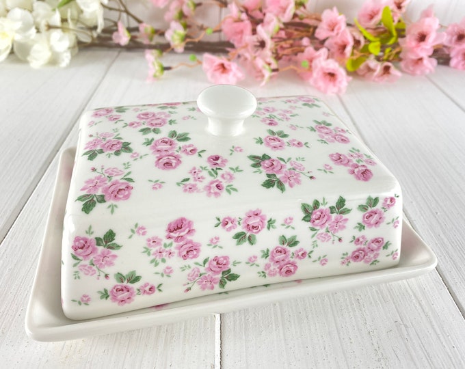 Butter dish ceramic roses