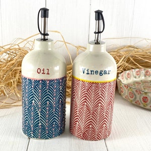 Vinegar and oil bottle hand stamped 2 parts