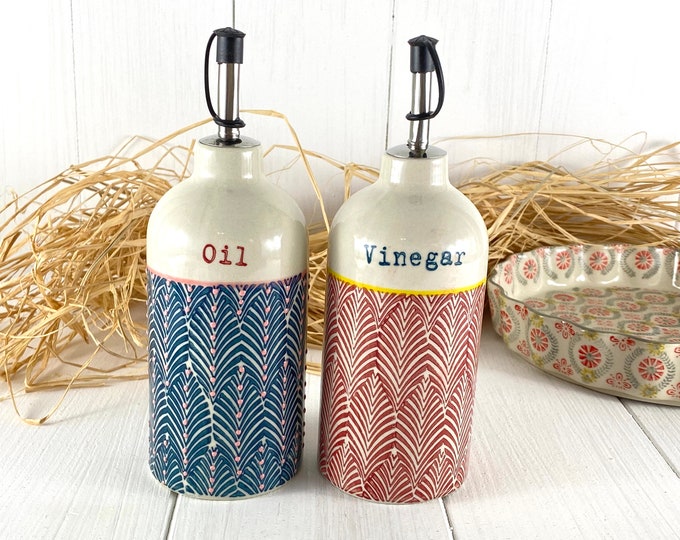 Vinegar and oil bottle hand stamped 2 parts