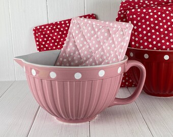 Rührschüssel Teigschüssel aus Keramik in Rosa mit weißen Punkten