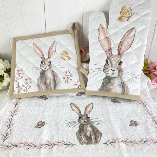 Mitaine de four porte-pot serviette lapin