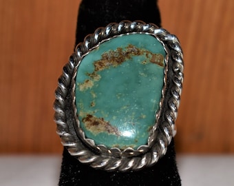 Handmade Navajo Silver and Hachita Turquoise Ring/Made by Fannie Chavez-Platero/Size 7 1/4