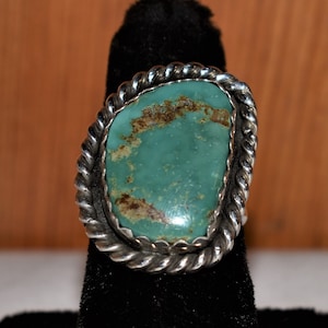 Handmade Navajo Silver and Hachita Turquoise Ring/Made by Fannie Chavez-Platero/Size 7 1/4