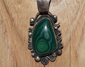 Vintage Malachite Sterling Silver Necklace/Made by Denna Platero