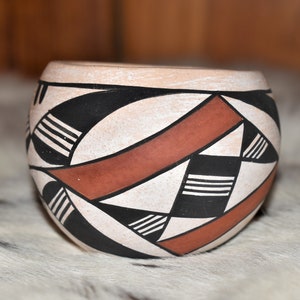 Vintage Hand Coiled Mini Acoma Olla/Signed by Denise Vallo