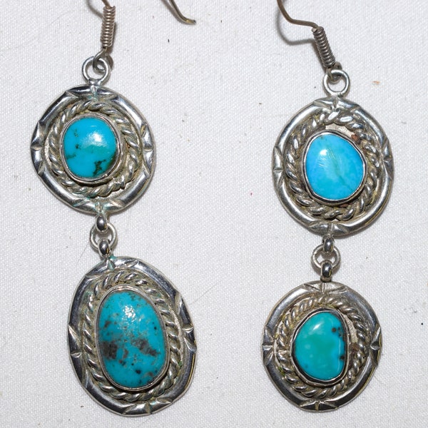 Vintage Bisbee Turquoise and Sterling Silver Dangle Earrings