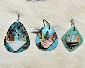 Handmade Zuni Pure Turquoise Wedding Basket Pendant