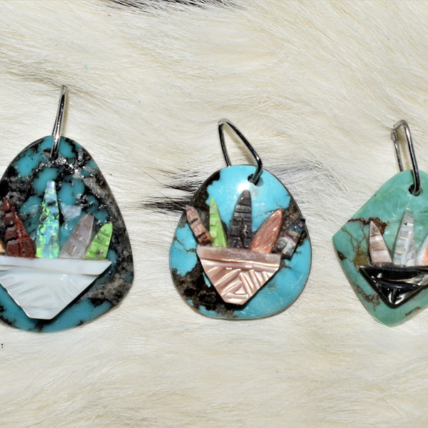 Handmade Zuni Pure Turquoise Wedding Basket Pendant