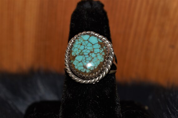 Vintage Sterling Silver #8 Turquoise Ring/Size 8 - image 1