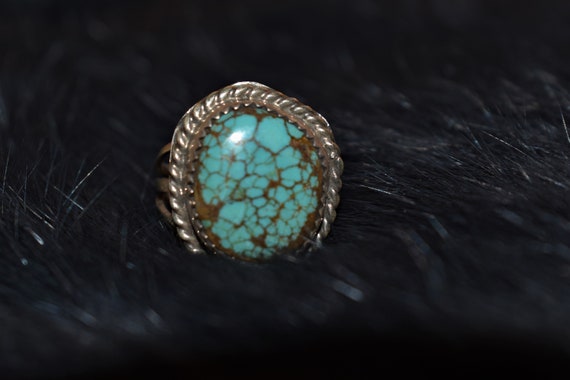 Vintage Sterling Silver #8 Turquoise Ring/Size 8 - image 4