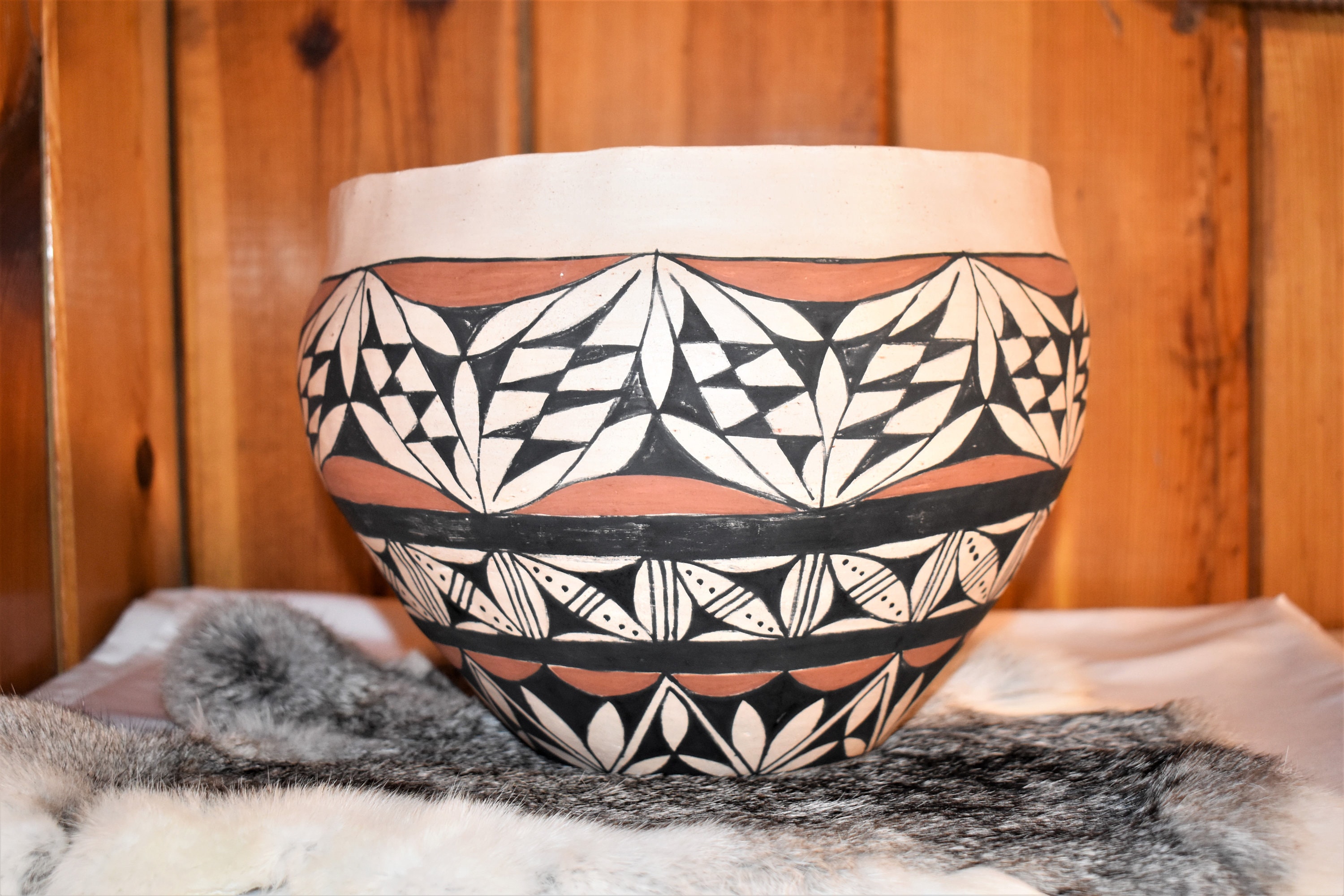Giant Vintage Traditional Hand Coiled Laguna/Acoma Olla/Made by Christine and Kent Vallo