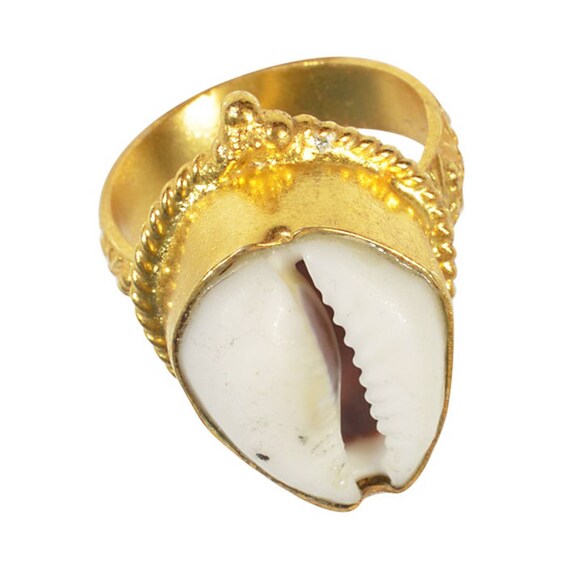 Cowrie Shell Ring Gold Plated Ring Gemstone Ring Single Etsy
