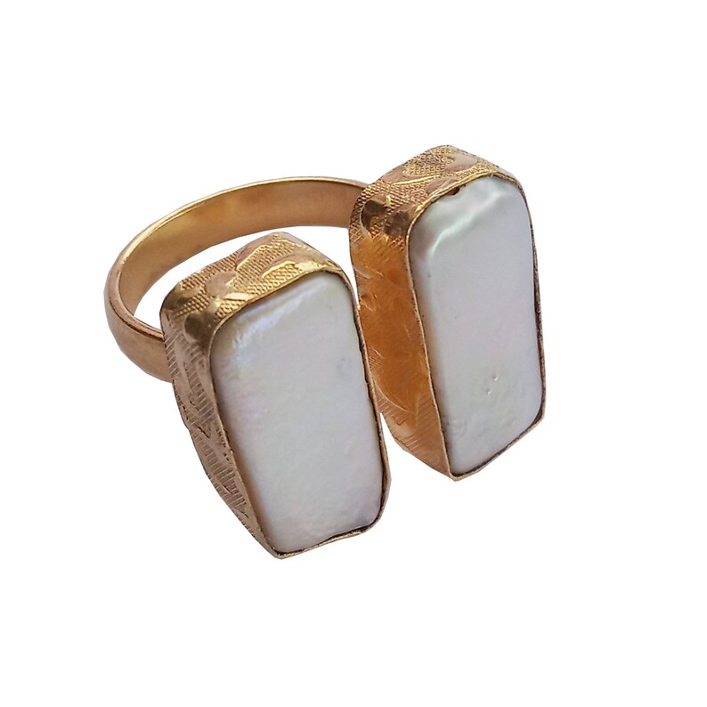 Christmas Gift Raw Pearl Ring Gift For Her Adjustable Ring Women Ring Fashion Ring Gold Plated Ring Statement Ring