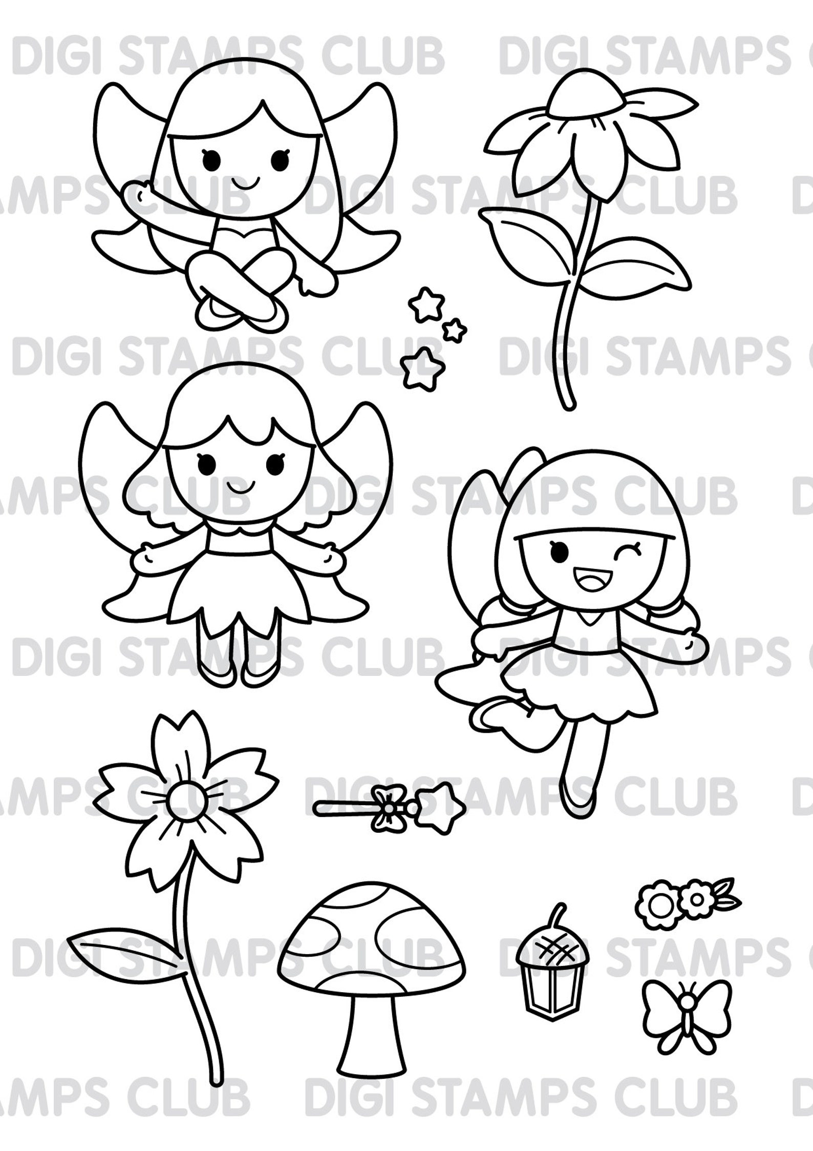 Cute Fairies Digital Stamp Set for Card Making and Etsy