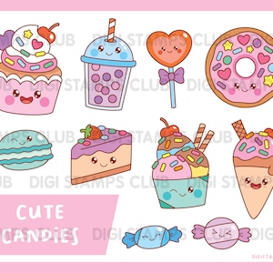 Printable Kawaii Candy Clipart Set – Cute Sweets PNG for Card Making and Scrapbooking