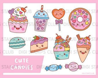 Printable Kawaii Candy Clipart Set – Cute Sweets PNG for Card Making and Scrapbooking