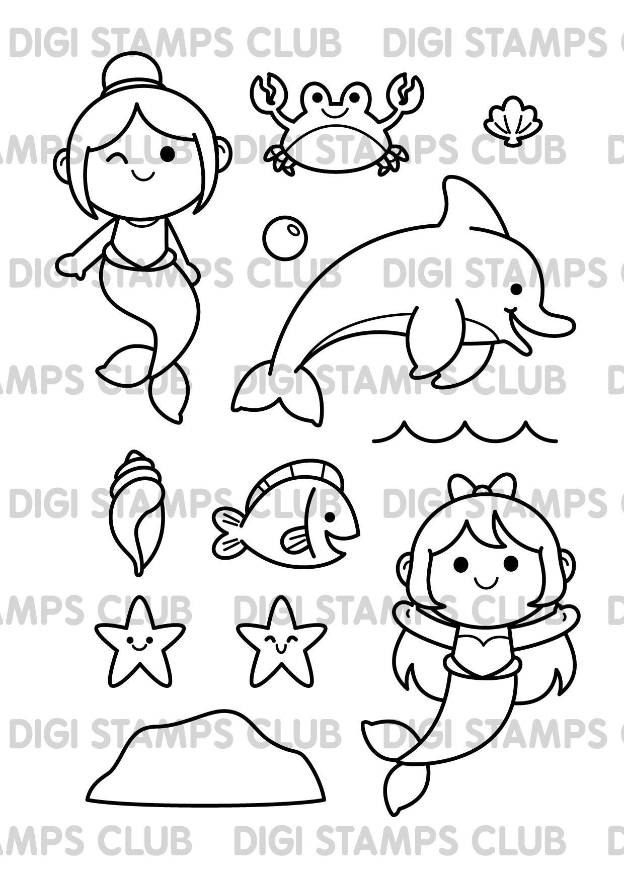 Cute Mermaids Dolphins Fish and Crab Digital Art Set. Clip | Etsy